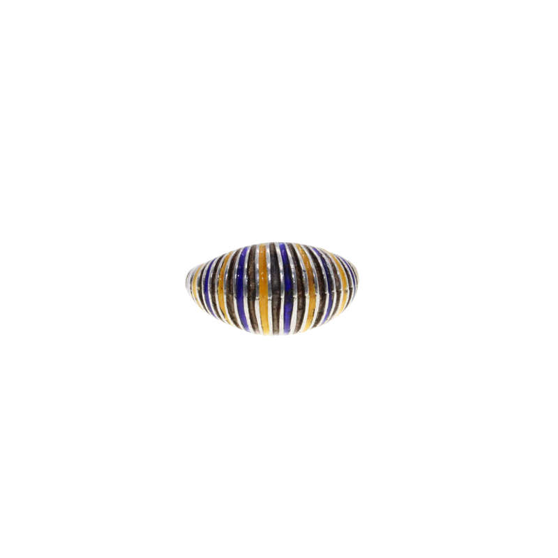 Ring - Vintage 925 Silver Band. Raised Top Blue and Orange Grooves - ML3089