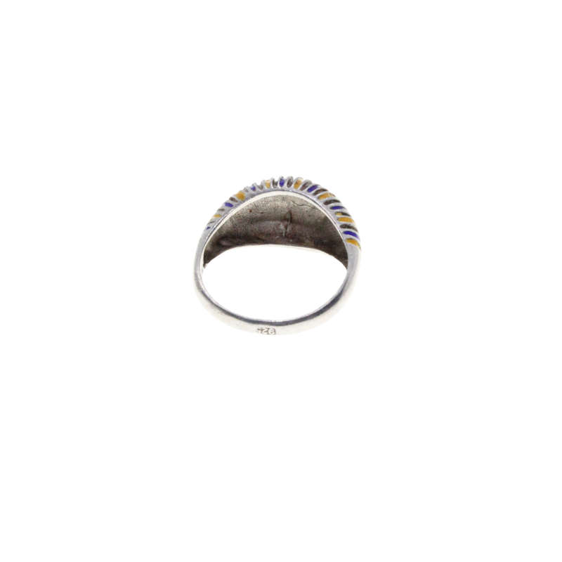 Ring - Vintage 925 Silver Band. Raised Top Blue and Orange Grooves - ML3089