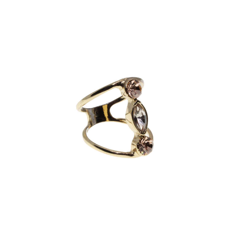 Ring - Gold Tone Fashion Ring. 3 Stack Champagne Pink Rhinestones - ML3092