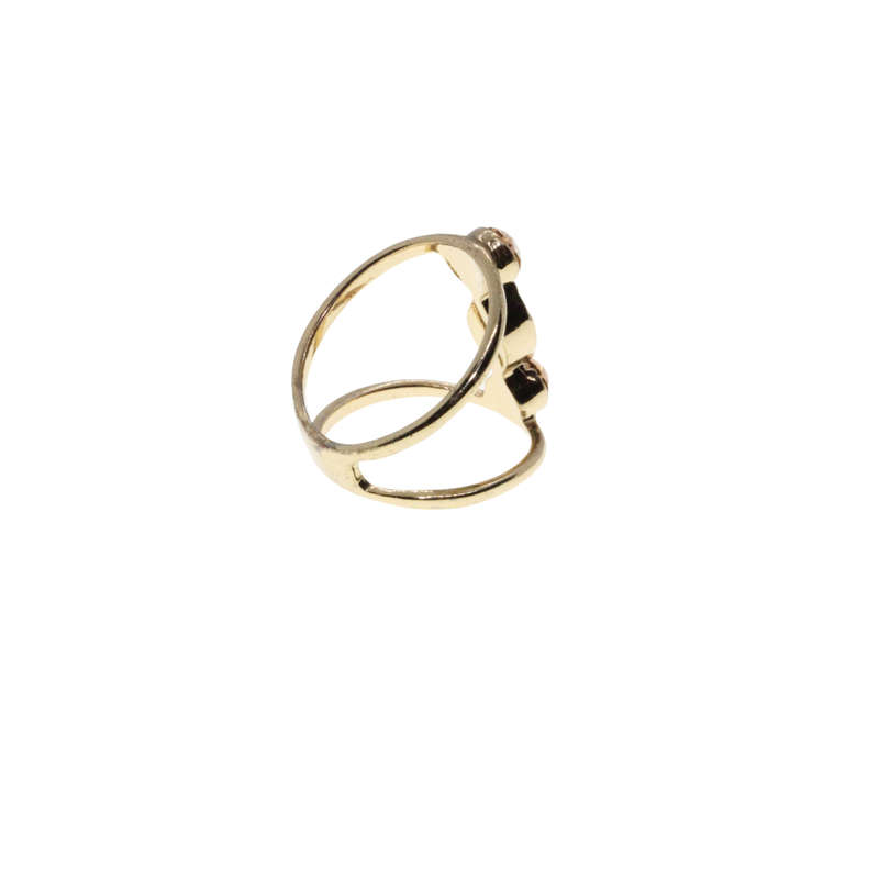 Ring - Gold Tone Fashion Ring. 3 Stack Champagne Pink Rhinestones - ML3092