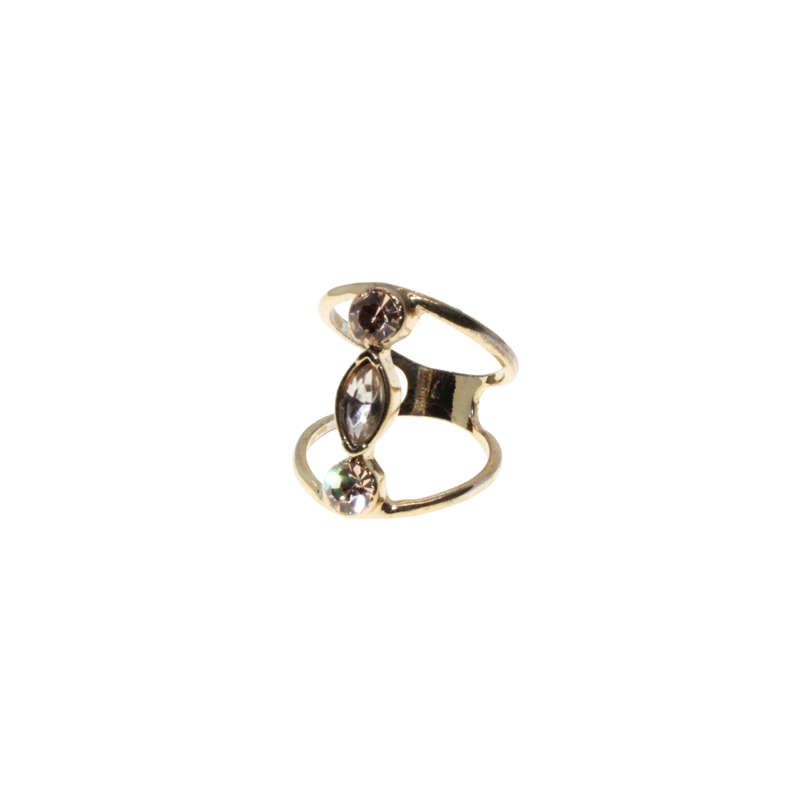 Ring - Gold Tone Fashion Ring. 3 Stack Champagne Pink Rhinestones - ML3092
