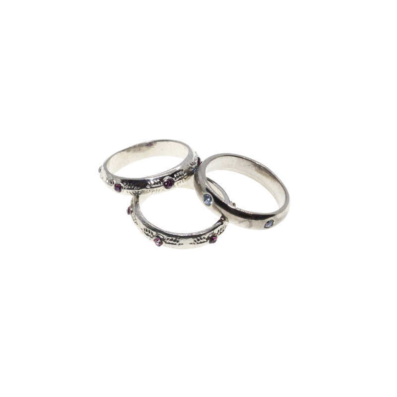 Ring - Silver Tone Stacker Rings with Shades of Purple & Baby Blue Rhinestones - ML3094