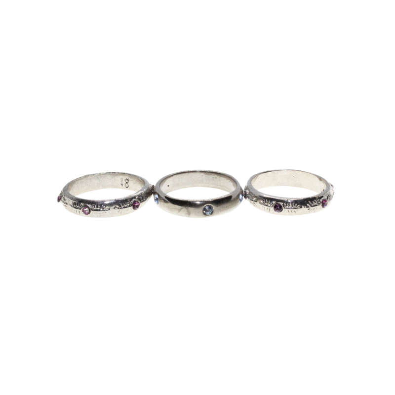 Ring - Silver Tone Stacker Rings with Shades of Purple & Baby Blue Rhinestones - ML3094