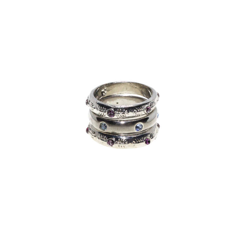 Ring - Silver Tone Stacker Rings with Shades of Purple & Baby Blue Rhinestones - ML3094