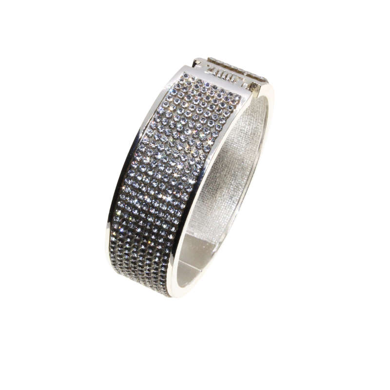 Bangle - Silver Tone Fashion Cuff Bangle. Completely Surrounded by Sparkly Diamantes - ML3097