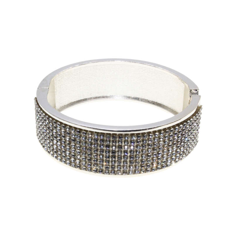 Bangle - Silver Tone Fashion Cuff Bangle. Completely Surrounded by Sparkly Diamantes - ML3097