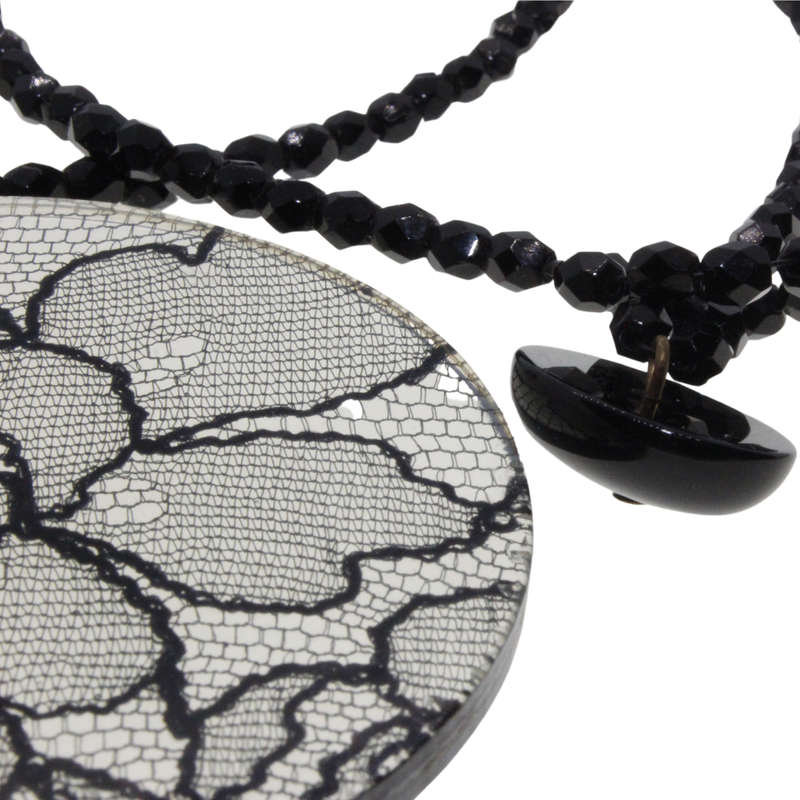 Necklace - Perspex/ Lace Pendant. Necklace Onyx Beads. 8th Wedding Anniversay Gift - ML3101
