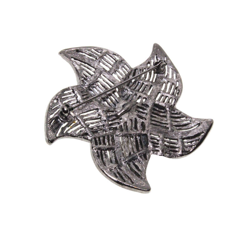 Brooch - Silver Tone & Gun Metal Tone Flower Design Brooch. Decorated with Diamantes - ML3104