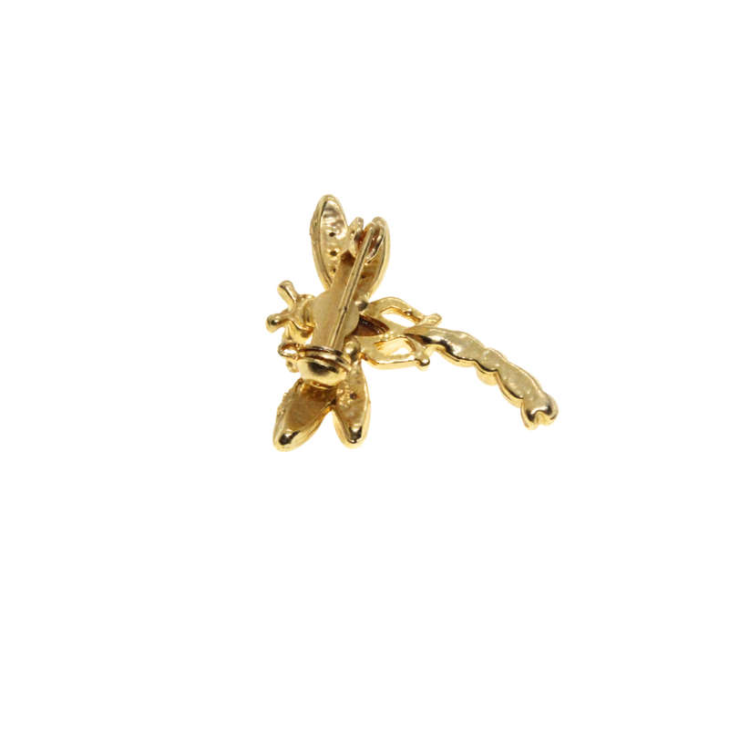 Brooch - Gold Tone Dainty Dragonfly. Red Rhinestones. Wings & Body Decorated with Diamantes - ML3105