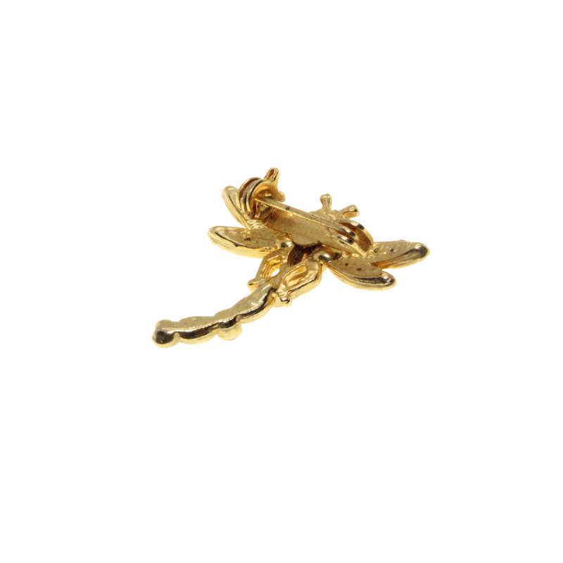 Brooch - Gold Tone Dainty Dragonfly. Red Rhinestones. Wings & Body Decorated with Diamantes - ML3105