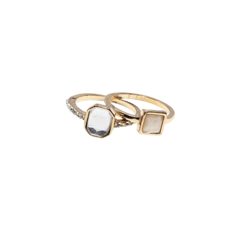 Ring - Gold Tone Stacker Rings. Champagne Pink & Clear Rhinestones. Surrounded by Diamantes - ML3106