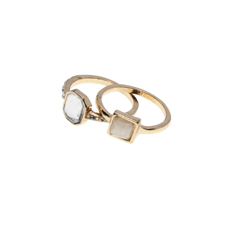 Ring - Gold Tone Stacker Rings. Champagne Pink & Clear Rhinestones. Surrounded by Diamantes - ML3106