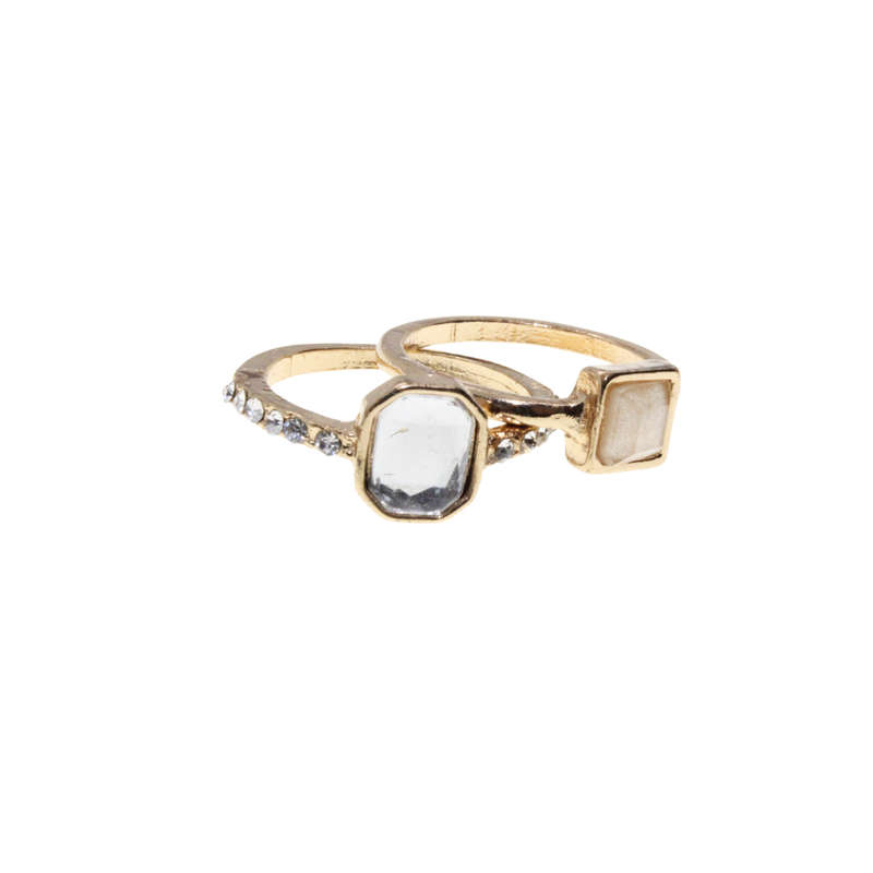 Ring - Gold Tone Stacker Rings. Champagne Pink & Clear Rhinestones. Surrounded by Diamantes - ML3106