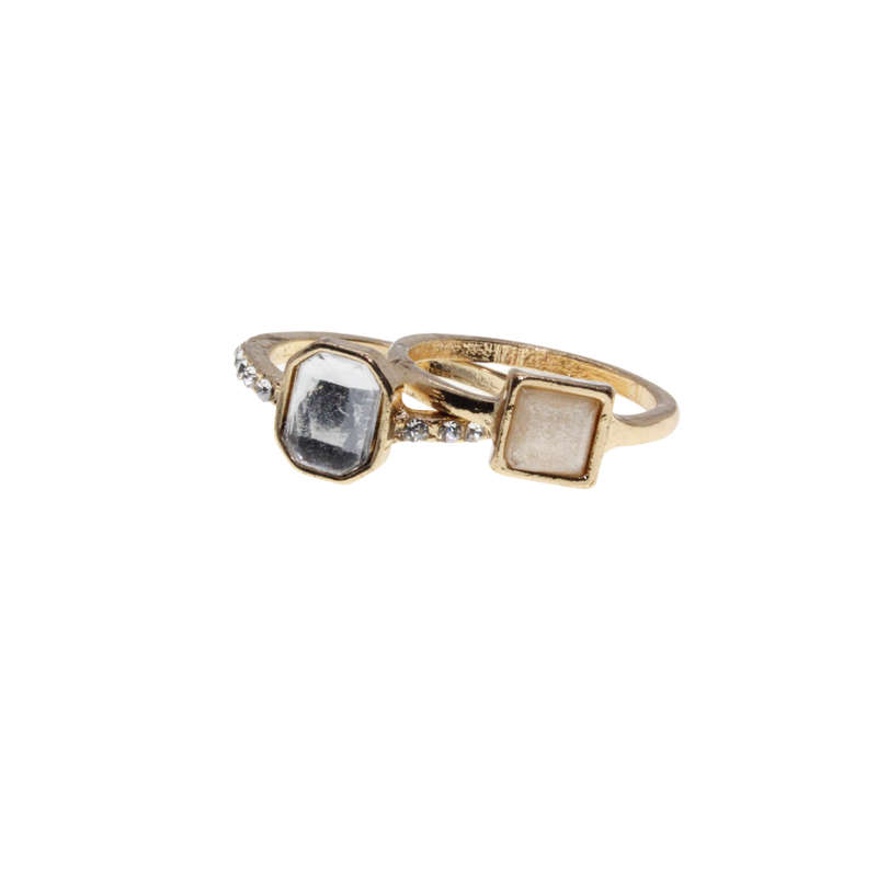 Ring - Gold Tone Stacker Rings. Champagne Pink & Clear Rhinestones. Surrounded by Diamantes - ML3106