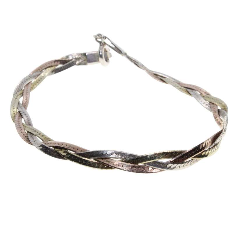 Bracelet - 925 Silver Tricolour Braided Snake Chain - ML1725
