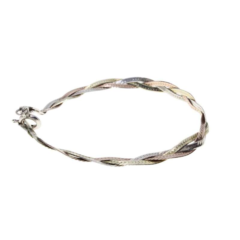 Bracelet - 925 Silver Tricolour Braided Snake Chain - ML1725