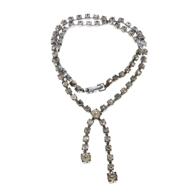Necklace -  Silver Tone Paste Necklace. 2 pieces splitting of with larger Stones on Ends - ML1760B