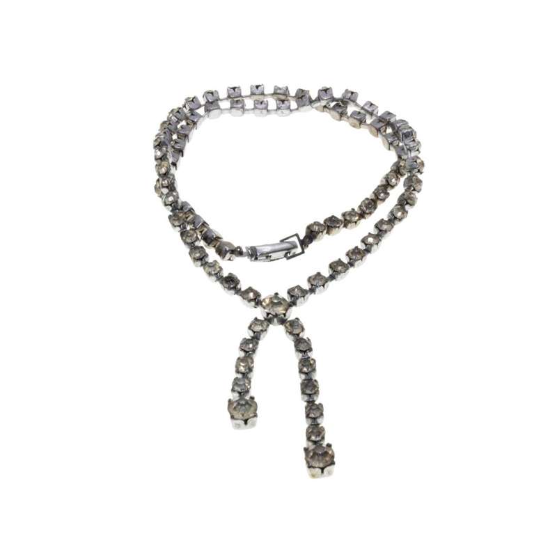 Necklace -  Silver Tone Paste Necklace. 2 pieces splitting of with larger Stones on Ends - ML1760B