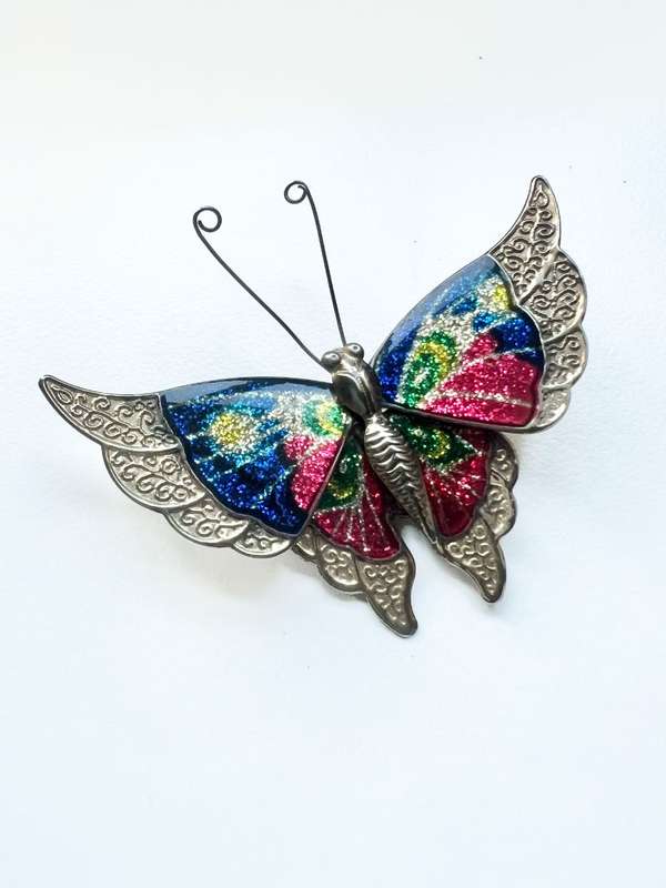 Brooch - Vintage Metal Colourful Butterfly Design. Gold Tone ML2006