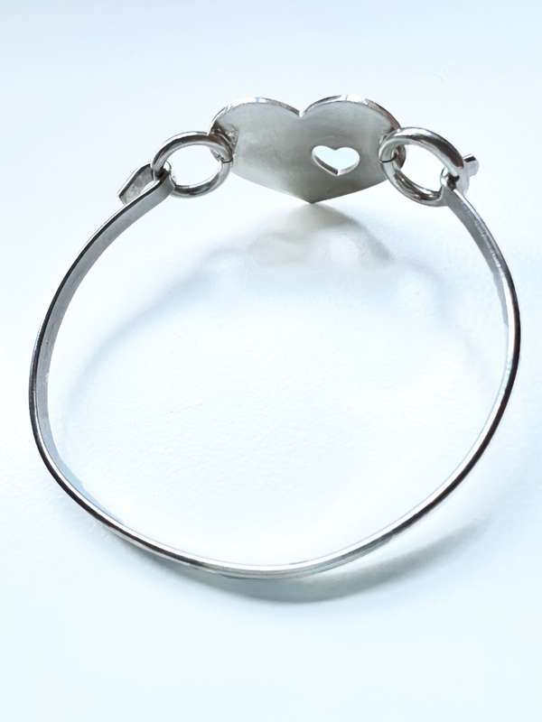 Bangle - Silver Tone Bangle with Large Heart and Small Heart Cut Out ML2023