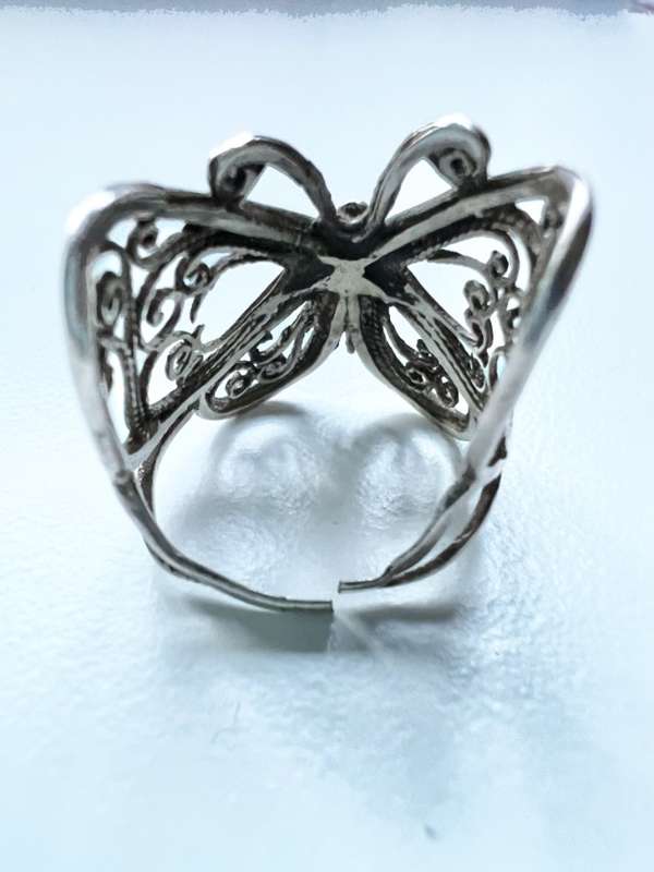 Ring - Silver Tone Adjustable Butterfly Ring. Filigree ML2024