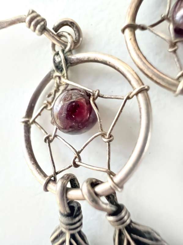 Earrings - 925 Silver Dream Catcher Earrings For Pierced Ears. Inidigo Bead in Centre ML2027