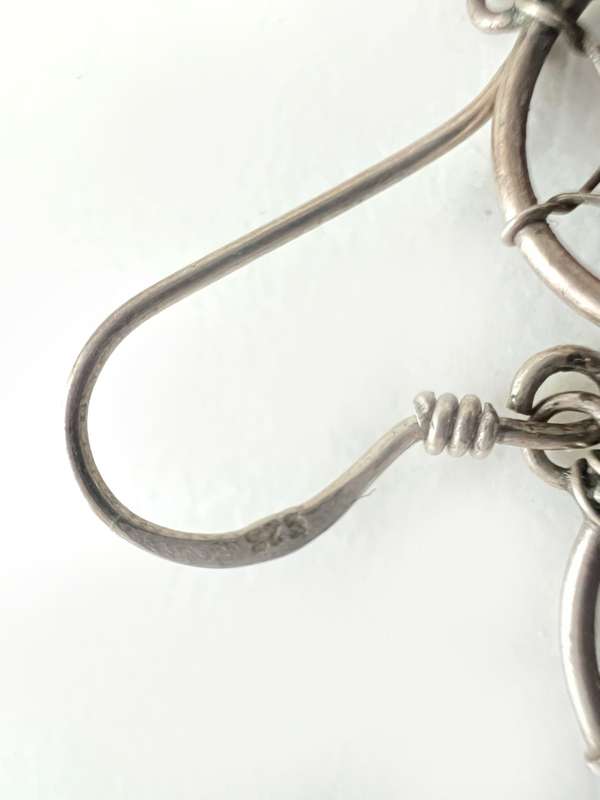 Earrings - 925 Silver Dream Catcher Earrings For Pierced Ears. Inidigo Bead in Centre ML2027