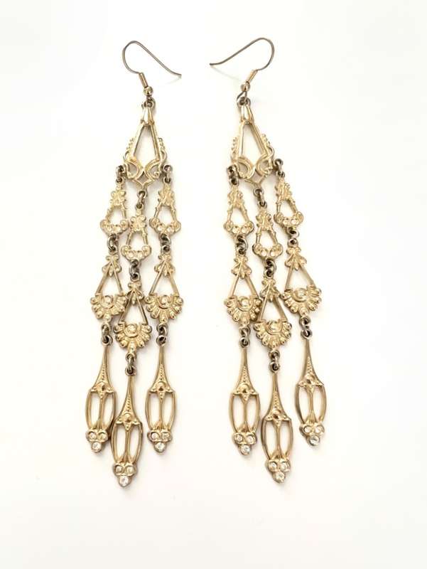 Earrings - Gold Tone Chandelier Statement Drop Earrings with Small Diamantes ML2035