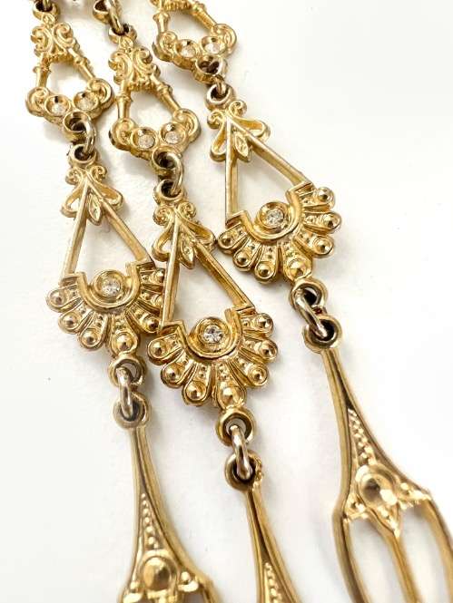 Earrings - Gold Tone Chandelier Statement Drop Earrings with Small Diamantes ML2035