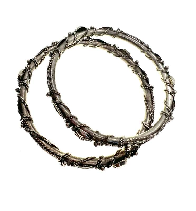 Bangle - 2 x Vintage Heavy Silver Tone Detailed Bangles. Filigree Design - ML2038