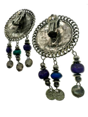 Earrings - Vintage Silver Tone Clip Ons with Coloured Stones - ML2047