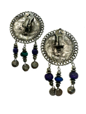 Earrings - Vintage Silver Tone Clip Ons with Coloured Stones - ML2047