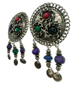 Earrings - Vintage Silver Tone Clip Ons with Coloured Stones - ML2047