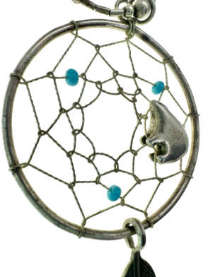 Necklace - 925 Silver Dream Catcher and Chain. Silver Bear Charm. Three Turquoise Beads - ML2048