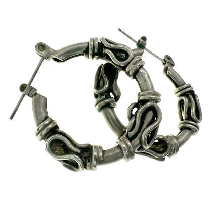 Earrings - Vintage Silver Tone Huggie Earrings for Pierced Ears with Wire Design - ML2050