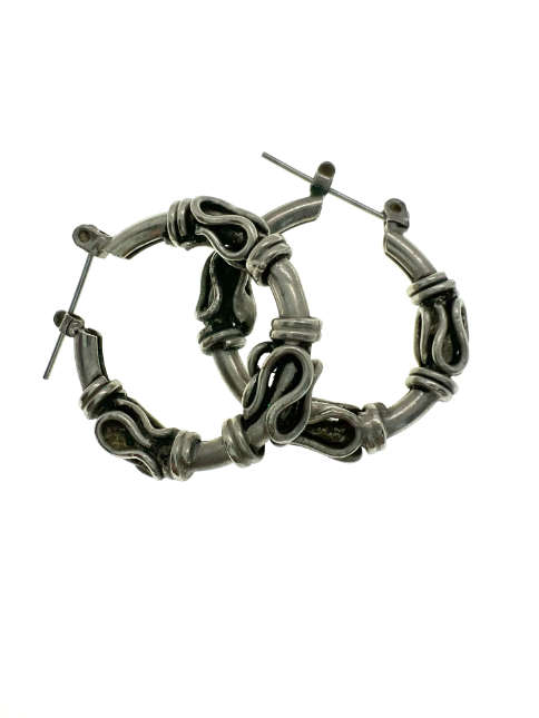 Earrings - Vintage Silver Tone Huggie Earrings for Pierced Ears with Wire Design - ML2050