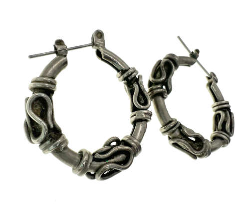 Earrings - Vintage Silver Tone Huggie Earrings for Pierced Ears with Wire Design - ML2050