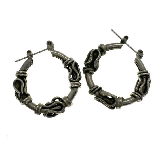 Earrings - Vintage Silver Tone Huggie Earrings for Pierced Ears with Wire Design - ML2050