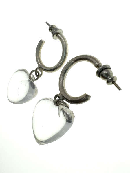Earrings - Silver Tone Cuffed Earrings with Plastic Transparent Hearts - ML2051