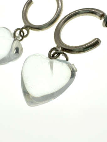 Earrings - Silver Tone Cuffed Earrings with Plastic Transparent Hearts - ML2051