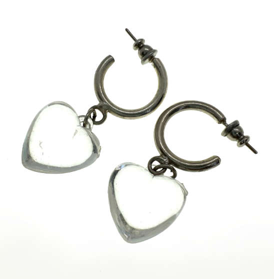 Earrings - Silver Tone Cuffed Earrings with Plastic Transparent Hearts - ML2051