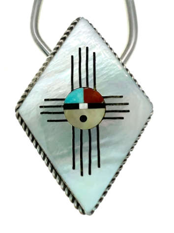 Keyring - Sterling Navajo Zuni Sunfaced Keyring Inlaid with White Shell - ML2057