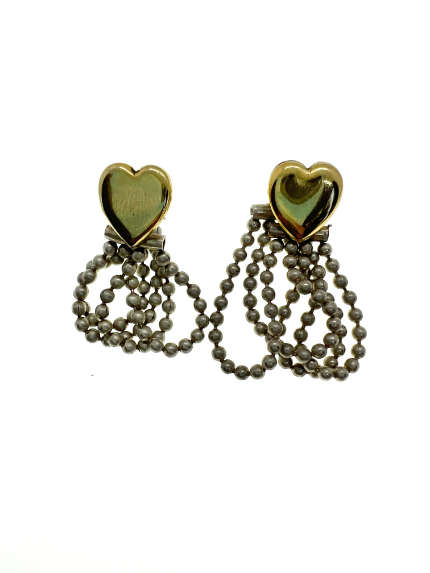 Earrings - Vintage Silver/Gold Tone Earrings. Gold Tone Heart, Small Silver Tone String - ML2058