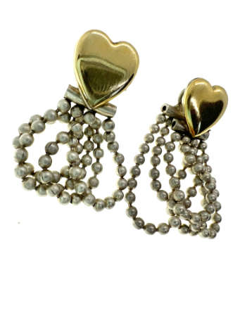 Earrings - Vintage Silver/Gold Tone Earrings. Gold Tone Heart, Small Silver Tone String - ML2058