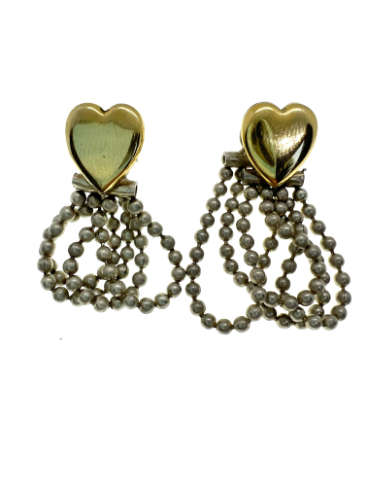 Earrings - Vintage Silver/Gold Tone Earrings. Gold Tone Heart, Small Silver Tone String - ML2058
