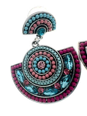 Earrings - Vintage Silver Plated Half Moons with Coloured Stones and Glass - ML2066