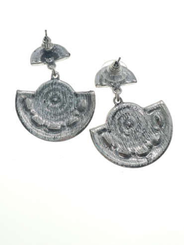 Earrings - Vintage Silver Plated Half Moons with Coloured Stones and Glass - ML2066