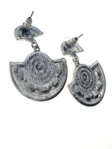 Earrings - Vintage Silver Plated Half Moons with Coloured Stones and Glass - ML2066