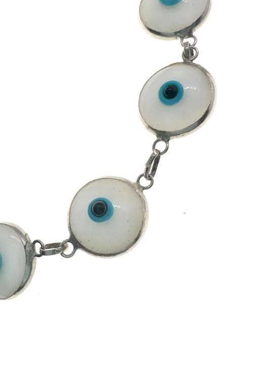 Bracelet - 925 Silver Evil Eye Bracelet, White, Light Blue and Dark Blue Turkey Stamp - ML2071