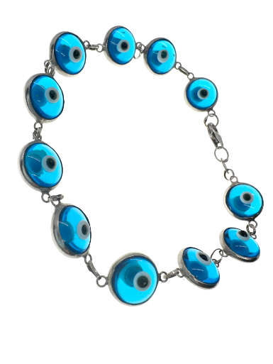 Bracelet - 925 Silver Evil Eye Design, Ocean Blue and White Colour Turkey Stamp - ML2072